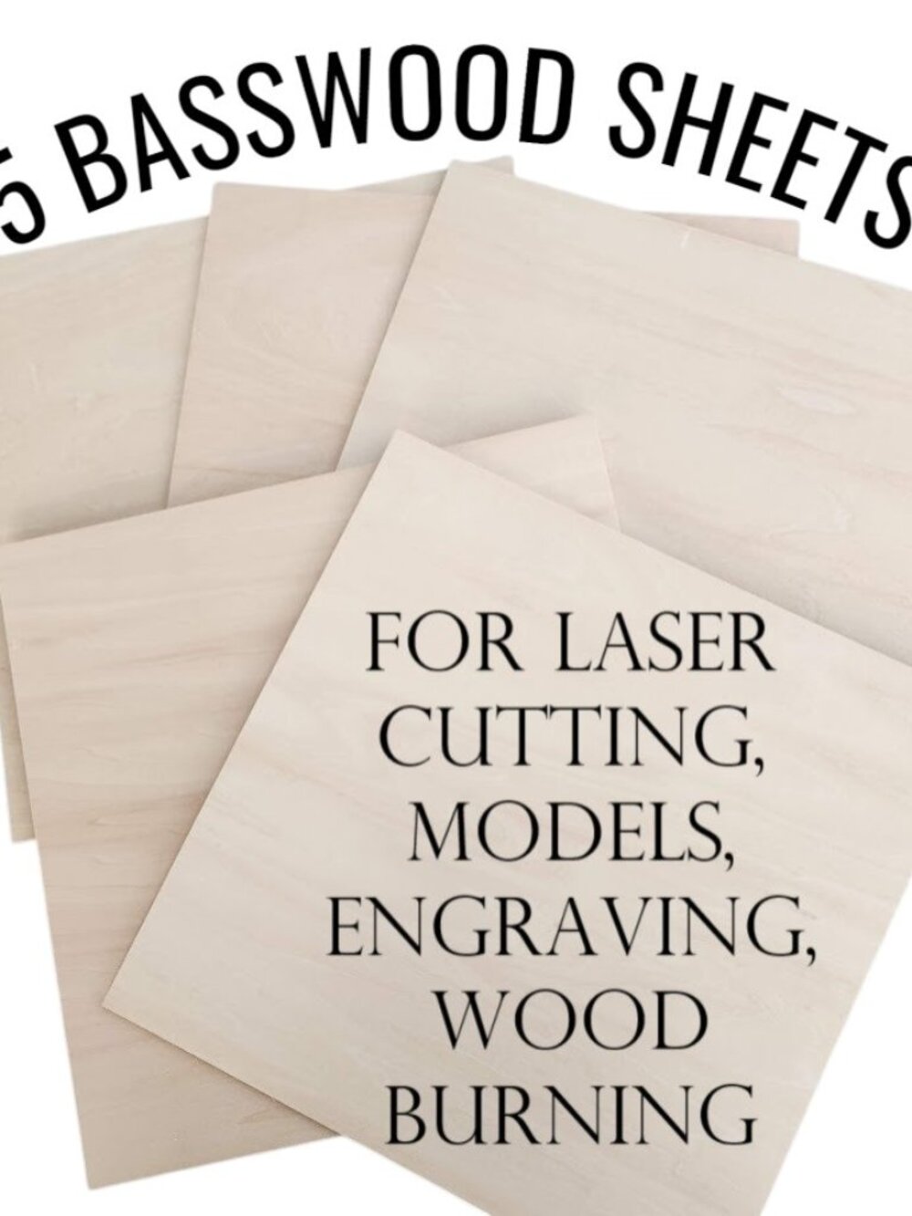 5 Pack Basswood Sheets 12"x12"x1/8", 3mm Thin Plywood Boards Unfinished Wood for